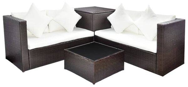 4-részes barna polyrattan kerti bútorszett párnákkal