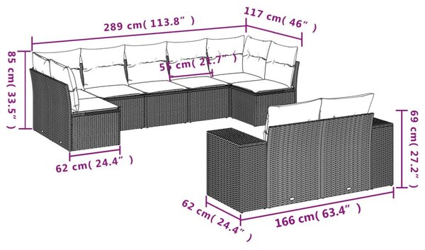 9 részes bézs polyrattan kerti ülőgarnitúra párnákkal