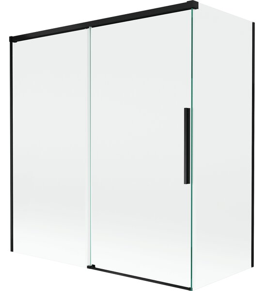 Mexen Rox, kétszárnyú tolóajtós kádparaván 150 + 70 x 150 cm, 8 mm-es átlátszó üveg, matt fekete profil, 8C9-150-070-70-00