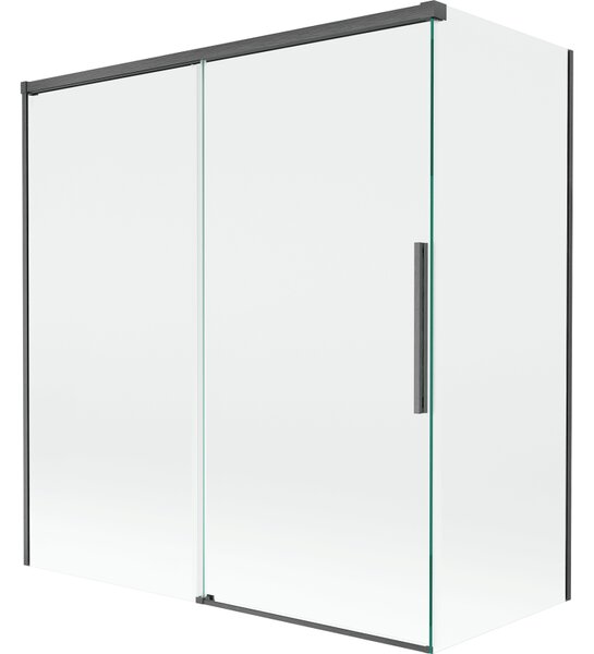 Mexen Rox, kétszárnyú tolóajtós kádparaván 150 + 70 x 150 cm, 8 mm-es átlátszó üveg, szálcsiszolt grafit profil, 8C9-150-070-66-00