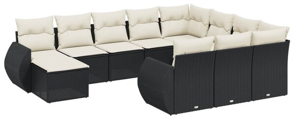 11 részes fekete polyrattan kerti ülőgarnitúra párnákkal