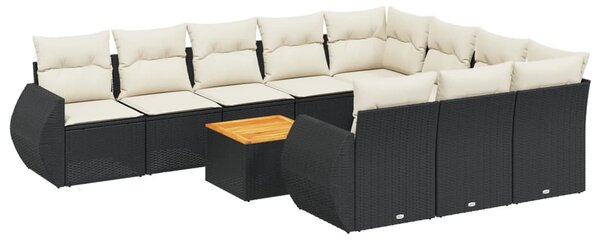 11 részes fekete polyrattan kerti ülőgarnitúra párnákkal