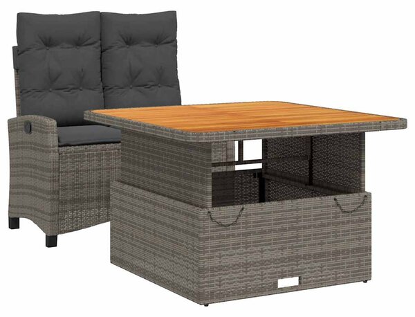 2 részes szürke polyrattan kerti étkezőgarnitúra párnákkal