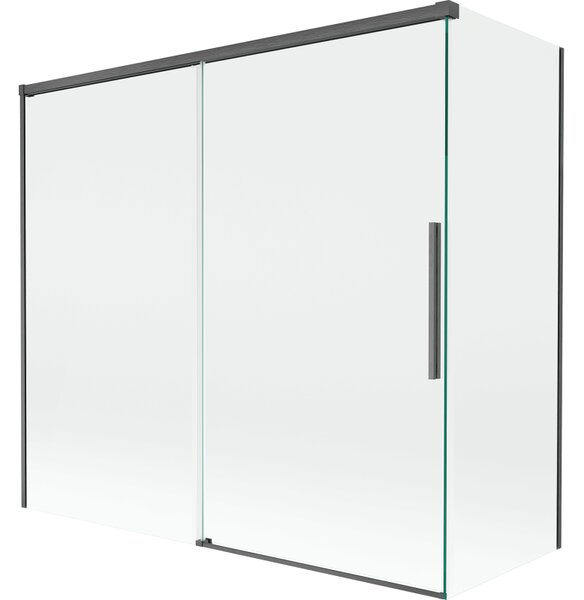 Mexen Rox, kétszárnyú tolóajtós kádparaván 170 + 70 x 150 cm, 8 mm-es átlátszó üveg, szálcsiszolt grafit profil, 8C9-170-070-66-00