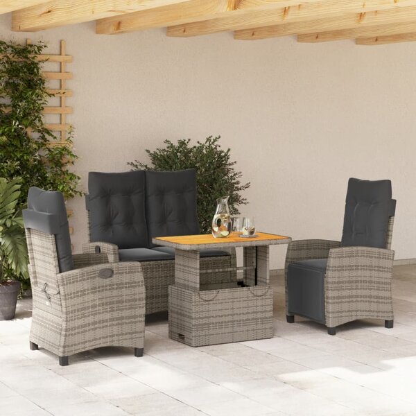 4 részes szürke polyrattan kerti étkezőszett párnával