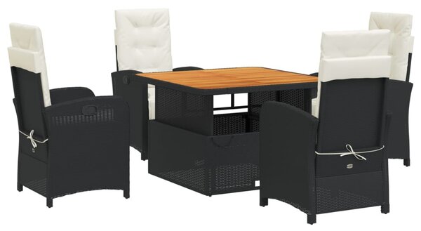 5 részes fekete polyrattan kerti étkezőgarnitúra párnákkal