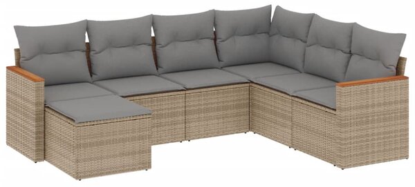 7 részes vegyes bézs polyrattan kerti ülőgarnitúra párnákkal