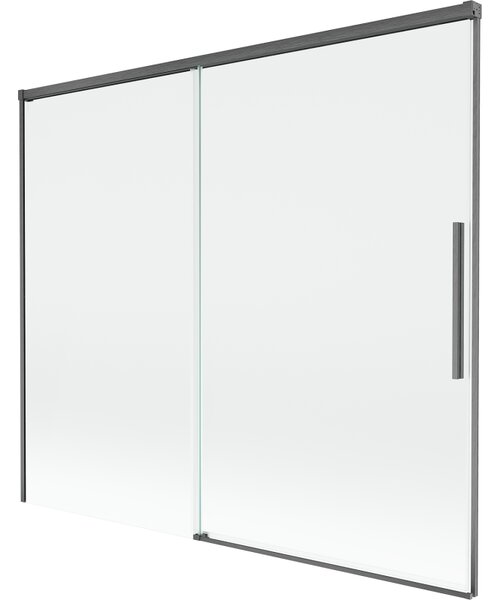 Mexen Rox, kétszárnyú tolóajtós kádparaván 180 x 150 cm, 8 mm-es átlátszó üveg, szálcsiszolt grafit profil, 8C9-180-001-66-00