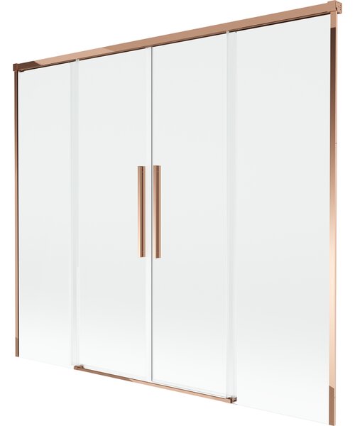 Mexen Rox, kétszárnyú tolóajtós kádparaván 170 x 150 cm, 8 mm-es átlátszó üveg, rozéarany profil, 8C9-170-002-60-00