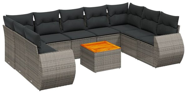 10 részes szürke polyrattan kerti ülőgarnitúra párnákkal