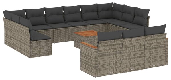 14 részes szürke polyrattan kerti ülőgarnitúra párnákkal
