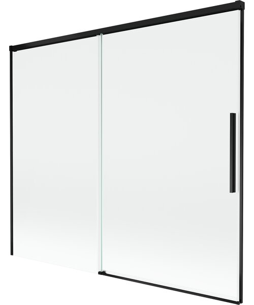 Mexen Rox, kétszárnyú tolóajtós kádparaván 180 x 150 cm, 8 mm-es átlátszó üveg, matt fekete profil, 8C9-180-001-70-00