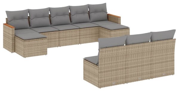 10 részes vegyes bézs polyrattan kerti ülőgarnitúra párnákkal