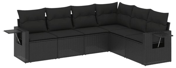 6 részes fekete polyrattan kerti ülőgarnitúra párnákkal