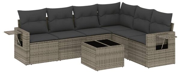 7 részes szürke polyrattan kerti ülőgarnitúra párnákkal