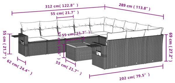 12 részes fekete polyrattan kerti ülőgarnitúra párnákkal
