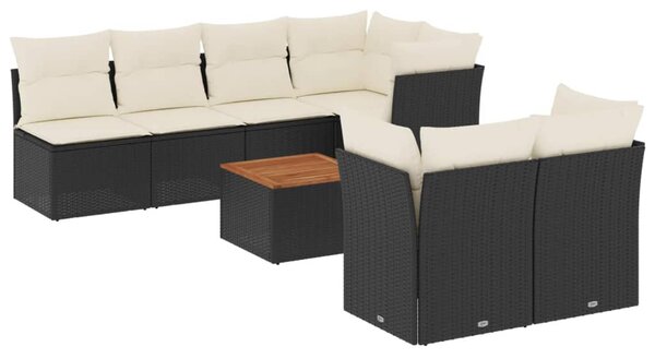 8 részes fekete polyrattan kerti ülőgarnitúra párnákkal