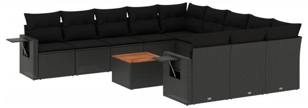 12 részes fekete polyrattan kerti ülőgarnitúra párnákkal