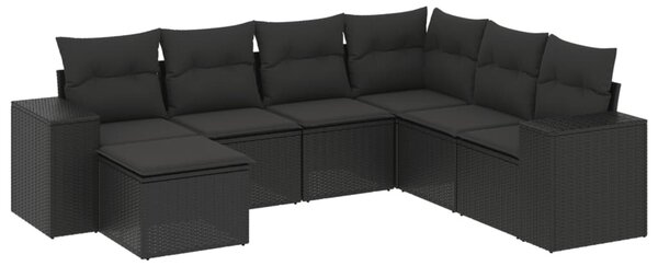 7 részes fekete polyrattan kerti ülőgarnitúra párnával