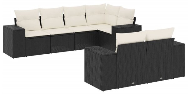 7 részes fekete polyrattan kerti ülőgarnitúra párnával