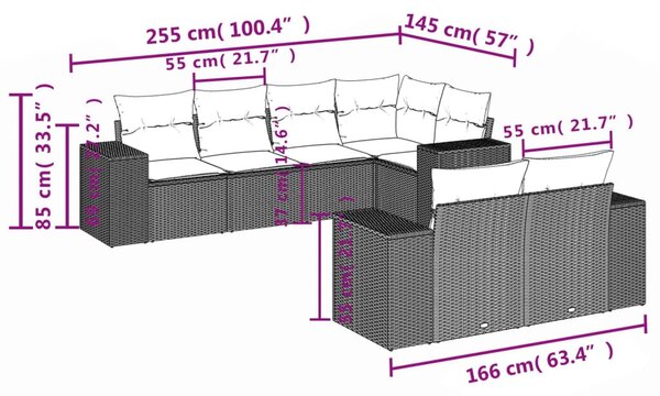 7 részes fekete polyrattan kerti ülőgarnitúra párnával