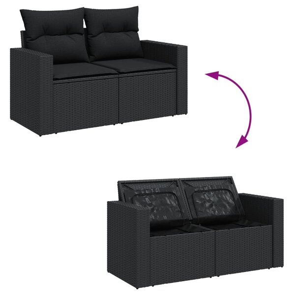 6 részes fekete polyrattan kerti ülőgarnitúra párnákkal