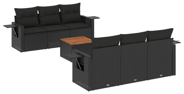 7 részes fekete polyrattan kerti ülőgarnitúra párnával