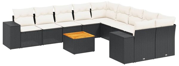 11 részes fekete polyrattan kerti ülőgarnitúra párnákkal