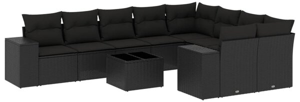 10 részes fekete polyrattan kerti ülőgarnitúra párnákkal