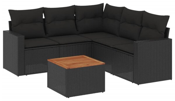 6 részes fekete polyrattan kerti ülőgarnitúra párnákkal