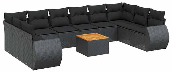 11 részes fekete polyrattan kerti ülőgarnitúra párnákkal