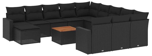 13 részes fekete polyrattan kerti ülőgarnitúra párnákkal