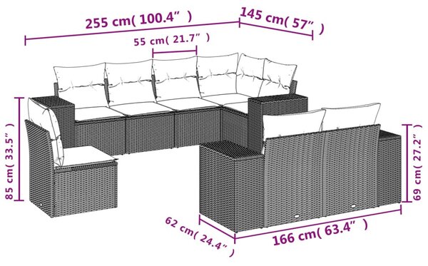 8 részes bézs polyrattan kerti ülőgarnitúra párnával