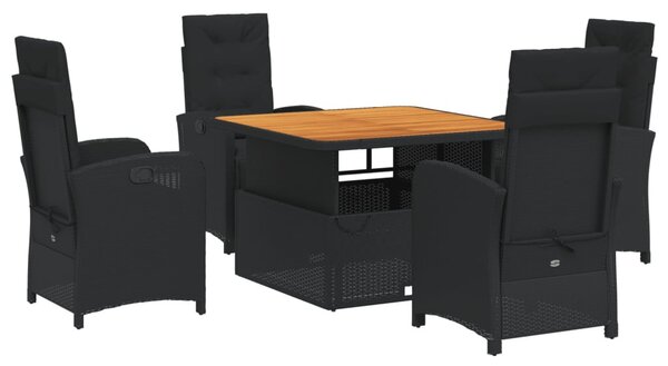 5 részes fekete polyrattan kerti étkezőgarnitúra párnákkal