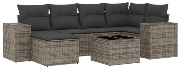 7 részes szürke polyrattan kerti ülőgarnitúra párnákkal