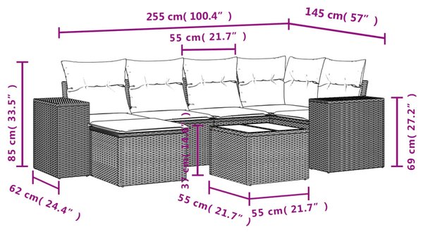 7 részes fekete polyrattan kerti ülőgarnitúra párnával