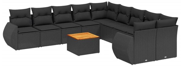 11 részes fekete polyrattan kerti ülőgarnitúra párnákkal