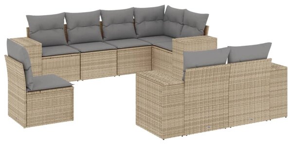 8 részes bézs polyrattan kerti ülőgarnitúra párnával