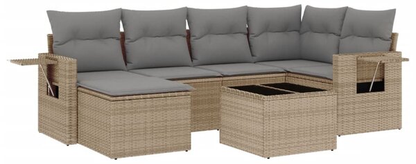 7 részes bézs polyrattan kerti ülőgarnitúra párnákkal