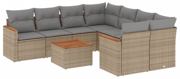 9 részes vegyes bézs polyrattan kerti ülőgarnitúra párnákkal
