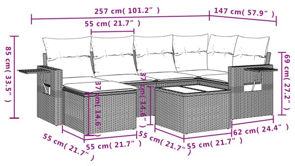 7 részes bézs polyrattan kerti ülőgarnitúra párnákkal