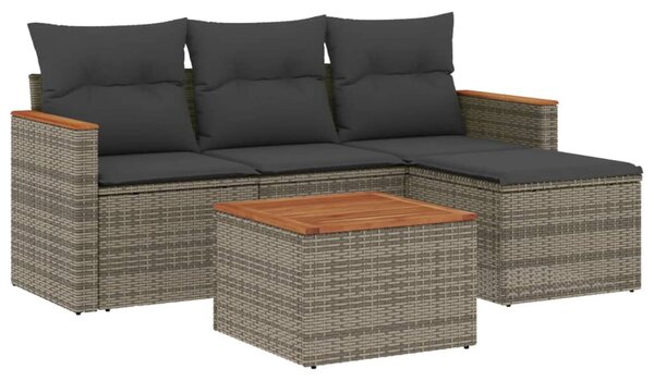 5 részes szürke polyrattan kerti ülőgarnitúra párnákkal