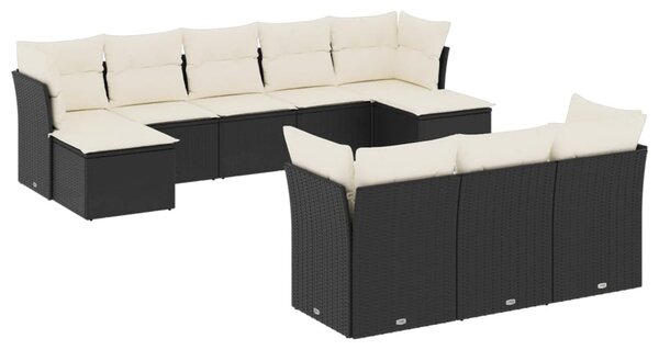 10 részes fekete polyrattan kerti ülőgarnitúra párnákkal