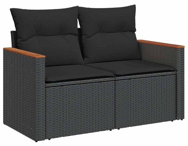 10 részes fekete polyrattan kerti ülőgarnitúra párnákkal