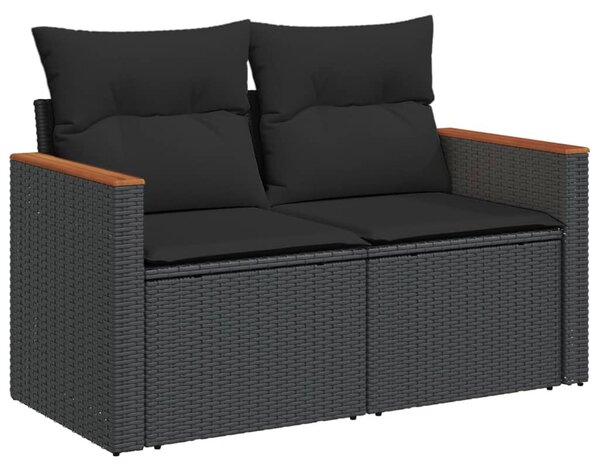 7 részes fekete polyrattan kerti ülőgarnitúra párnával