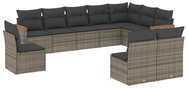 10 részes szürke polyrattan kerti ülőgarnitúra párnákkal