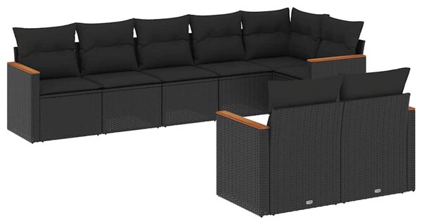 8 részes fekete polyrattan kerti ülőgarnitúra párnákkal