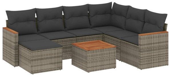 8 részes szürke polyrattan kerti ülőgarnitúra párnákkal