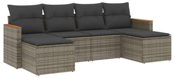 6 részes szürke polyrattan kerti ülőgarnitúra párnákkal