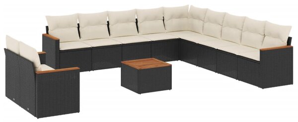 12 részes fekete polyrattan kerti ülőgarnitúra párnákkal